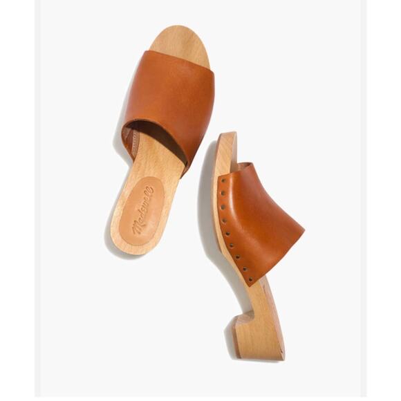 Madewell Evelyn Swedish Clogs 7.5 Women's Tan leather Wooden - Picture 4 of 12